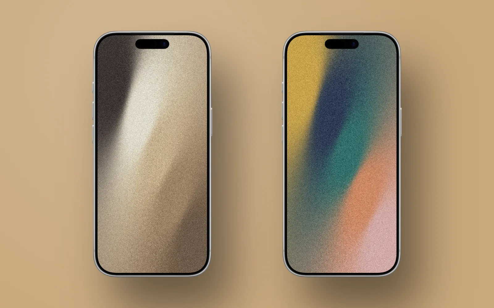 MockMock 匯出示例：兩部並排 iPhone，雙色漸變螢幕